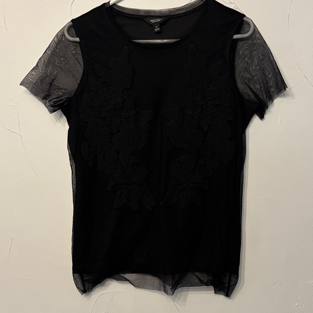 Simply Vera Vera Wang Black Sheer Short Sleeve Top